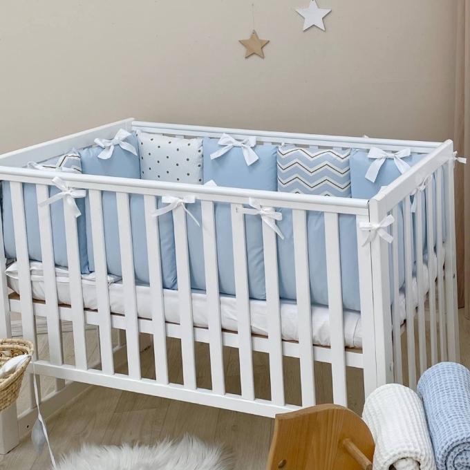 Set lenjerie patut bebe 7 piese Dots albastru (11)